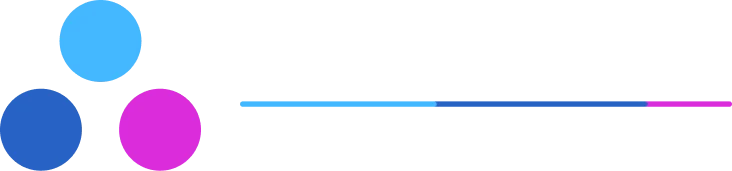 Logo firmy LEDINSIDE przedstawiające trzy kolorowe koła nad białym napisem i gradientową linię