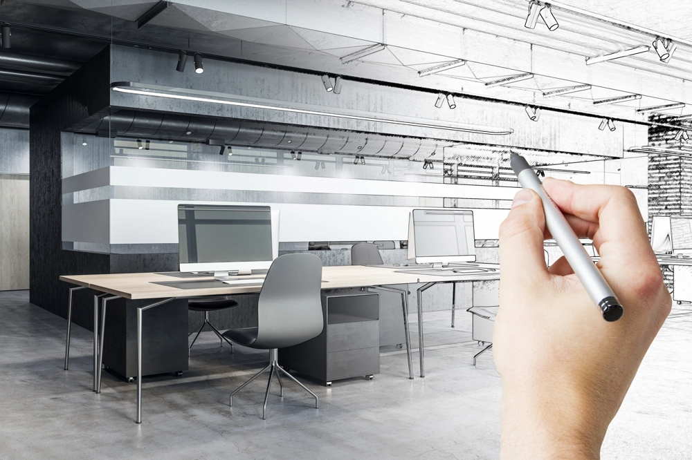 Ręczne szkicowanie wizualizacji nowoczesnego oświetlenia biurowego – Projekty dialux
