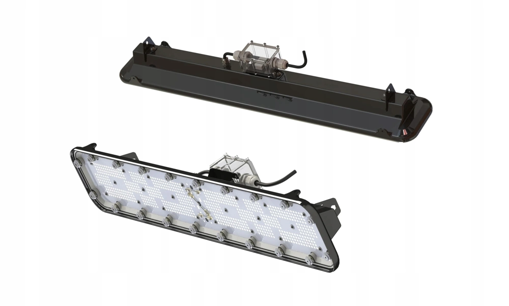 Dwie oprawy LED przedstawione z przodu i tyłu Lampy przemysłowe